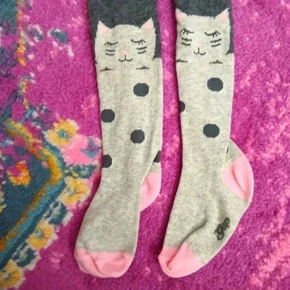 Gap Gray Cat Kitten Socks Tights Girls‎ Toddlers 18-24 Months
